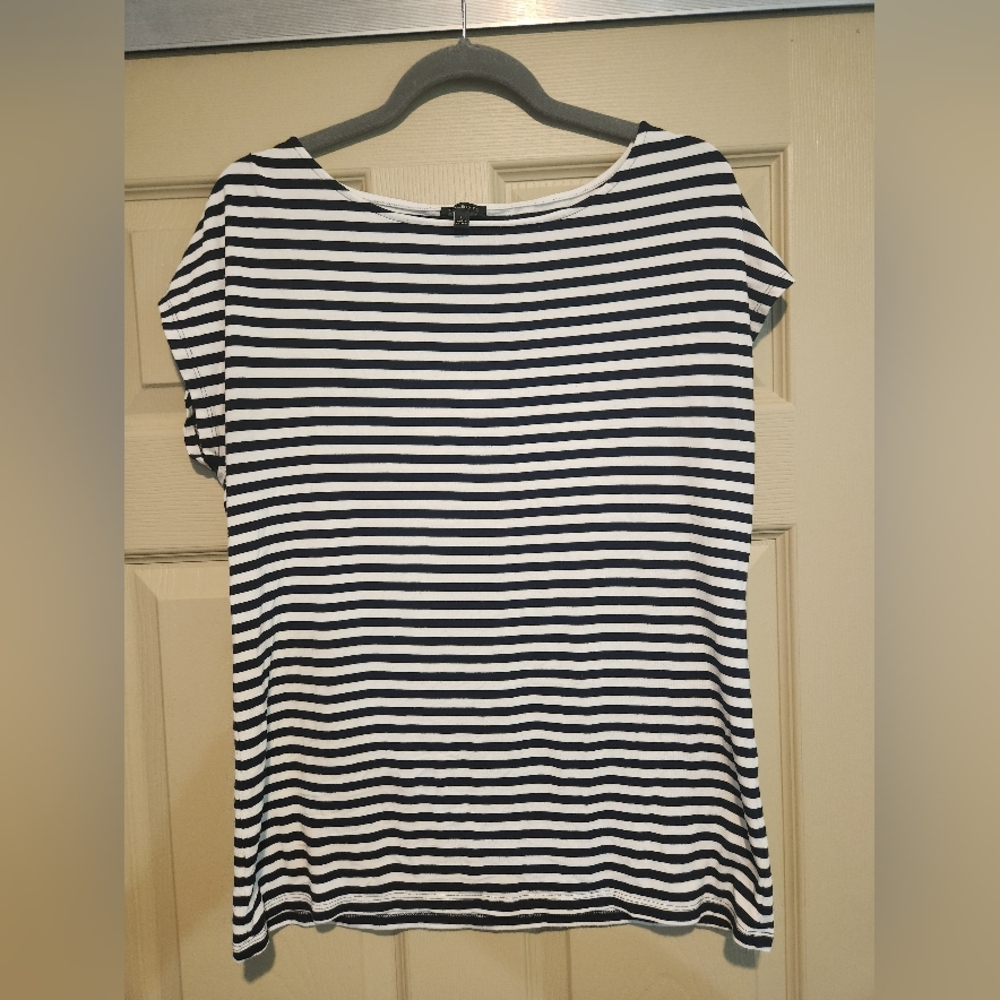 Talbots Black and White Striped Short Sleeve Top Size Large